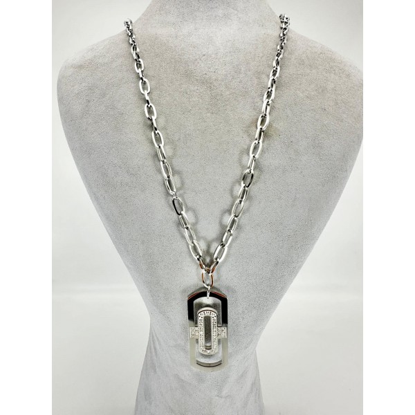 Gümüş Taşlı Uzun Kolye